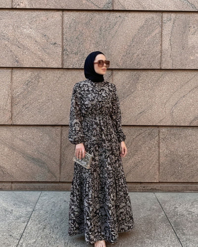 Monochrome Floral Maxi Dress