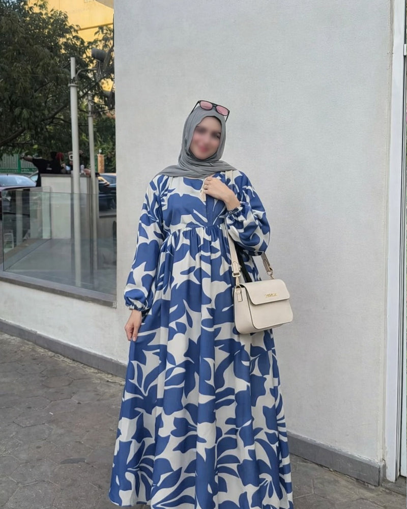 Abstract Print Blue Maxi Dress