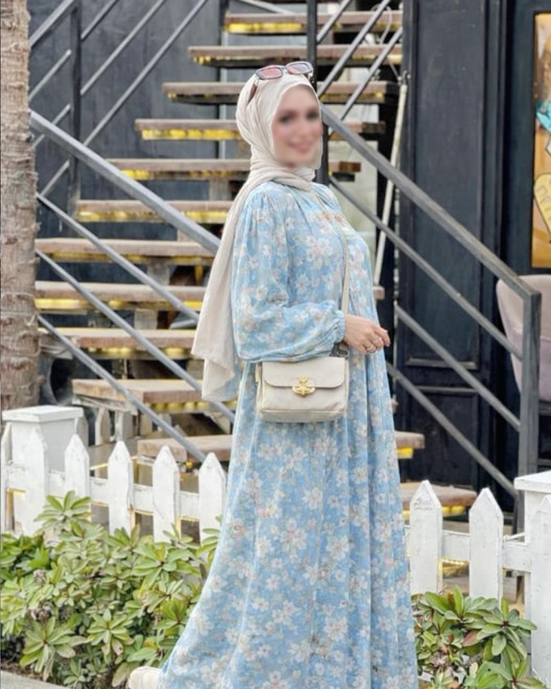 Pastel Blue Floral Maxi Dress